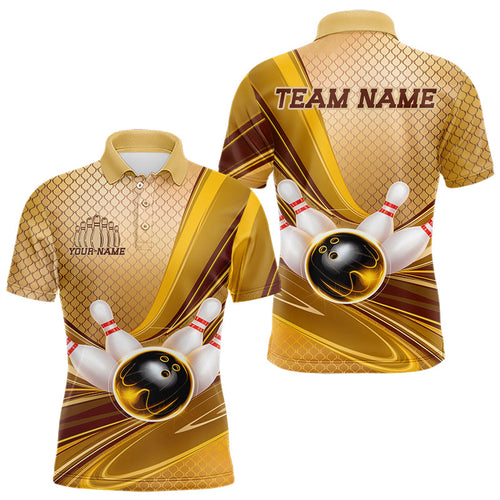 Custom Black And Gold Bowling Polo Shirts For Men, Mens Bowling Uniform IPHW8018