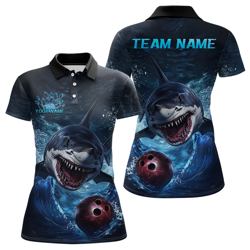 Custom Shark Bowling Polo Shirts For Women, Shark Bowling Team Shirt Bowler Outfits IPHW8020