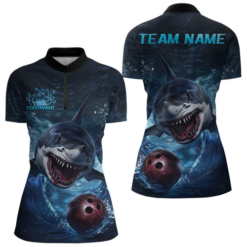 Custom Shark Bowling Quarter-Zip Shirts For Women, Shark Bowling Team Shirt Bowler Outfits IPHW8020