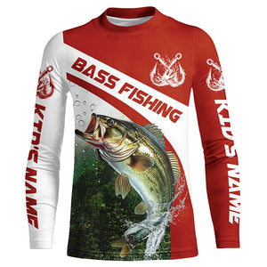 Custom Bass Fishing Long Sleeve Tournament Fishing Shirts, Bass Performance Fishing Jerseys | Red IPHW5801