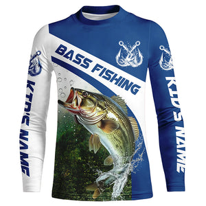 Custom Bass Fishing Long Sleeve Tournament Fishing Shirts, Bass Performance Fishing Jerseys | Blue IPHW5802