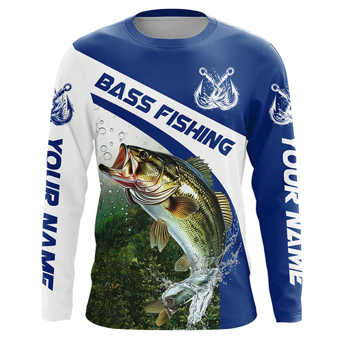 Custom Bass Fishing Long Sleeve Tournament Fishing Shirts, Bass Performance Fishing Jerseys | Blue IPHW5802