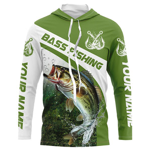 Custom Bass Fishing Long Sleeve Tournament Fishing Shirts, Bass Performance Fishing Jerseys | Green IPHW5803