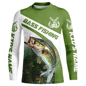 Custom Bass Fishing Long Sleeve Tournament Fishing Shirts, Bass Performance Fishing Jerseys | Green IPHW5803