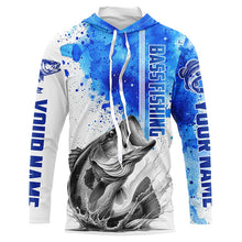 Load image into Gallery viewer, Bass Fishing Watercolor Custom Long Sleeve Performance Fishing Shirts, Bass Fishing Jerseys | Blue IPHW5806