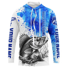 Load image into Gallery viewer, Walleye Fishing Watercolor Custom Long Sleeve Fishing Shirts, Walleye Fishing Jerseys | Blue IPHW5807