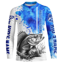 Load image into Gallery viewer, Walleye Fishing Watercolor Custom Long Sleeve Fishing Shirts, Walleye Fishing Jerseys | Blue IPHW5807