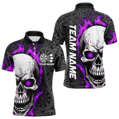 Black And Purple Flame Skull Custom Dart Polo Shirts For Men, Fire Dart Team Jerseys IPHW8497