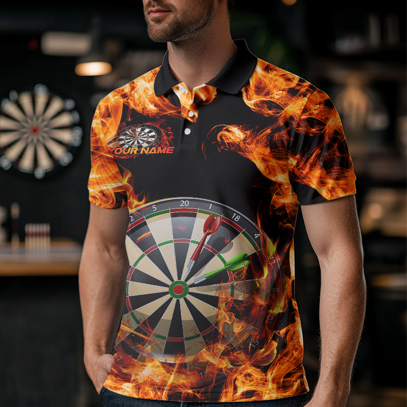 Fire Flame Dartboard Custom Dart Polo Shirts For Men, Dart Jerseys Dart Team League Shirt IPHW8509