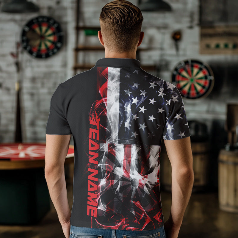 Custom Ameircan Flag Flame US Dart Polo Shirts For Men, Patriotic Dart Team Shirt IPHW8510