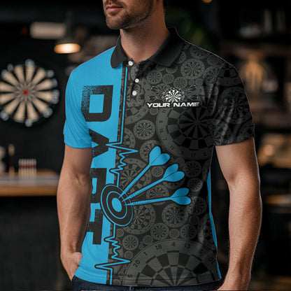 Custom Black And Blue Dart Jerseys, Dartboad Pattern Grunge Dart Team Polo Shirts For Men IPHW8512