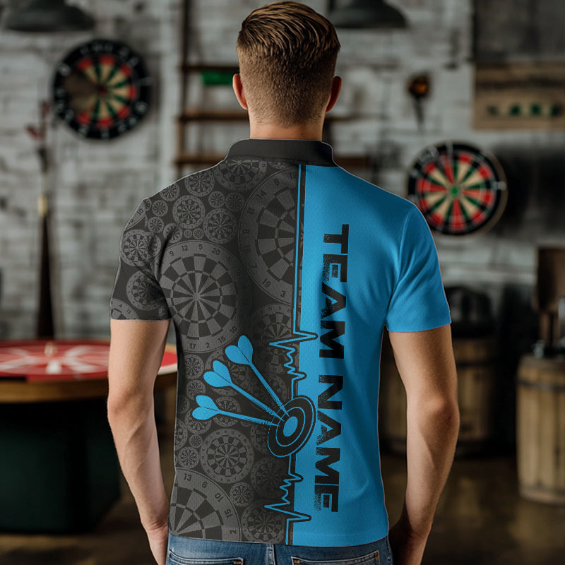 Custom Black And Blue Dart Jerseys, Dartboad Pattern Grunge Dart Team Polo Shirts For Men IPHW8512