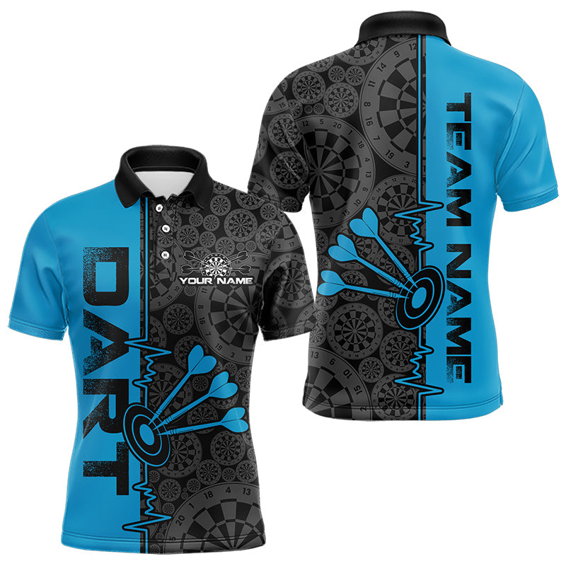Custom Black And Blue Dart Jerseys, Dartboad Pattern Grunge Dart Team Polo Shirts For Men IPHW8512