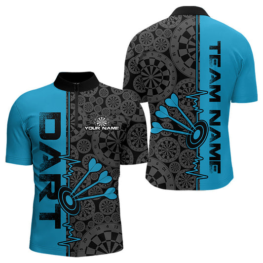 Custom Black And Blue Dart Jerseys, Dartboad Pattern Grunge Dart Team Quarter-Zip Shirts For Men IPHW8512