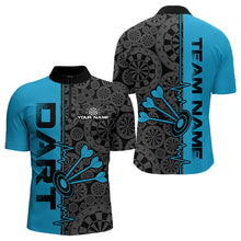 Load image into Gallery viewer, Custom Black And Blue Dart Jerseys, Dartboad Pattern Grunge Dart Team Quarter-Zip Shirts For Men IPHW8512