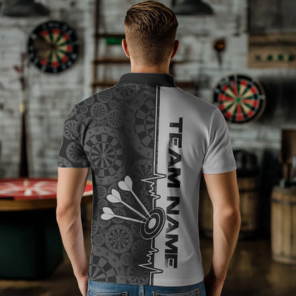 Custom Black And Gray Dart Jerseys, Dartboad Pattern Grunge Dart Team Polo Shirts For Men IPHW8513