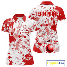 Load image into Gallery viewer, Custom Red Splatter Bowling Team League Shirts For Women, Bowling Jerseys Bowler Outfit IPHW10593