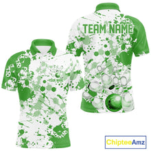 Load image into Gallery viewer, Custom Green Splatter Bowling Team League Shirts For Men, Bowling Jerseys Bowler Outfit IPHW10594