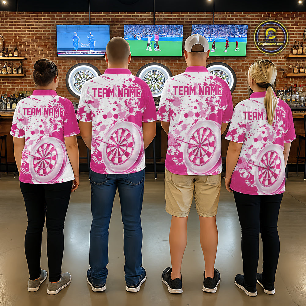 Custom Pink Splatter Dartboard Darts Team Shirt For Men, Dart League Jerseys For Players IPHW10596