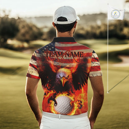 Custom Patriotic Eagle We The People Flame Golf Shirt For Men, Vintage US Flag Golf Shirt IPHW10599