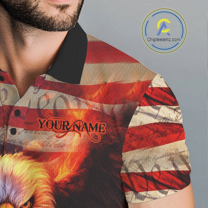 Custom Patriotic Eagle We The People Flame Golf Shirt For Men, Vintage US Flag Golf Shirt IPHW10599