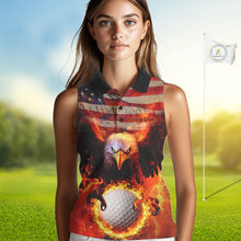 Load image into Gallery viewer, Custom Patriotic Eagle We The People Flame Golf Shirt For Women, Vintage US Flag Golf Shirt IPHW10599
