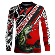 Load image into Gallery viewer, Black And Red Musky Long Sleeve Tournament Fishing Shirts, Custom Muskie Fishing Jerseys IPHW6204