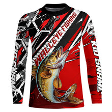 Load image into Gallery viewer, Black And Red Walleye Long Sleeve Tournament Fishing Shirts, Custom Walleye Fishing Jerseys IPHW6205