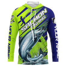 Load image into Gallery viewer, Chinook Salmon Custom Long Sleeve Fishing Shirts, Salmon Fisherman Fishing Jerseys | Green And Blue IPHW6209