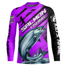 Load image into Gallery viewer, Chinook Salmon Custom Purple Long Sleeve Fishing Shirts, Salmon Fisherman Saltwater Fishing Jerseys IPHW6212