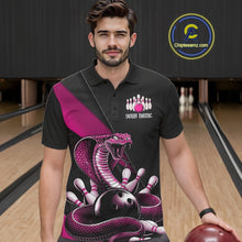 Load image into Gallery viewer, Custom Black And Pink Cobra Snake Bowling Team Jerseys, Men Bowling Polo Shirts IPHW11089