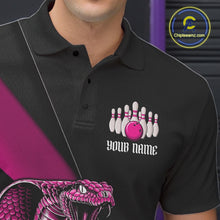 Load image into Gallery viewer, Custom Black And Pink Cobra Snake Bowling Team Jerseys, Men Bowling Polo Shirts IPHW11089