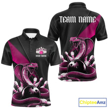 Load image into Gallery viewer, Custom Black And Pink Cobra Snake Bowling Team Jerseys, Men Bowling Polo Shirts IPHW11089