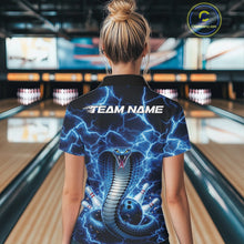 Load image into Gallery viewer, Custom Blue Thunder Lightning Cobra Snake Bowling Team Women Polo Shirt, Bowling Jersey IPHW11091