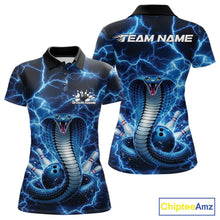 Load image into Gallery viewer, Custom Blue Thunder Lightning Cobra Snake Bowling Team Women Polo Shirt, Bowling Jersey IPHW11091