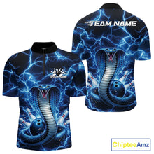 Load image into Gallery viewer, Custom Blue Thunder Lightning Cobra Snake Bowling Team Men Quarter-Zip Shirt, Bowling Jersey IPHW11091
