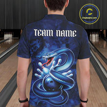 Load image into Gallery viewer, Custom Blue Snake Bowling Men Polo Shirt, Bowling Team Tournament Jerseys IPHW11094