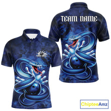 Load image into Gallery viewer, Custom Blue Snake Bowling Men Polo Shirt, Bowling Team Tournament Jerseys IPHW11094