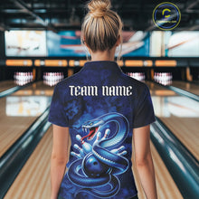 Load image into Gallery viewer, Custom Blue Snake Bowling Women Quarter-Zip Shirt, Bowling Team Tournament Jerseys IPHW11094