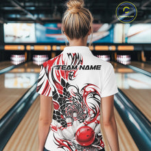 Load image into Gallery viewer, Custom Red Tribal Flame Bowling Women Quarter-Zip Shirt, Polygonal Bowling Jerseys IPHW11378