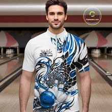 Load image into Gallery viewer, Custom Blue Tribal Flame Bowling Men Quarter-Zip Shirt, Polygonal Bowling Jerseys IPHW11379