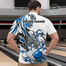 Load image into Gallery viewer, Custom Blue Tribal Flame Bowling Men Quarter-Zip Shirt, Polygonal Bowling Jerseys IPHW11379