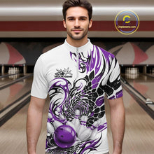 Load image into Gallery viewer, Custom Purple Tribal Flame Bowling Men Quarter-Zip Shirt, Polygonal Bowling Jerseys IPHW11381