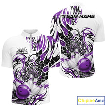 Load image into Gallery viewer, Custom Purple Tribal Flame Bowling Men Quarter-Zip Shirt, Polygonal Bowling Jerseys IPHW11381