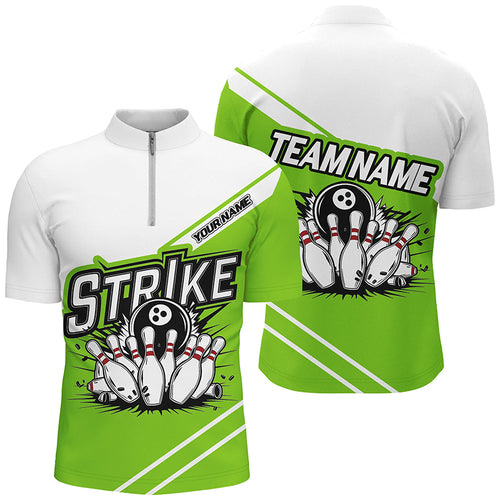Green Strike Bowling Shirts For Men And Women, Custom Team Name Bowling Jerseys Bowlers Outfits IPHW6692