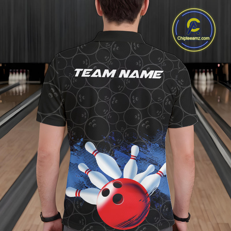 Custom Bowling Pattern Bowling Polo Team Shirts For Men, Bowling League Shirt IPHW9545