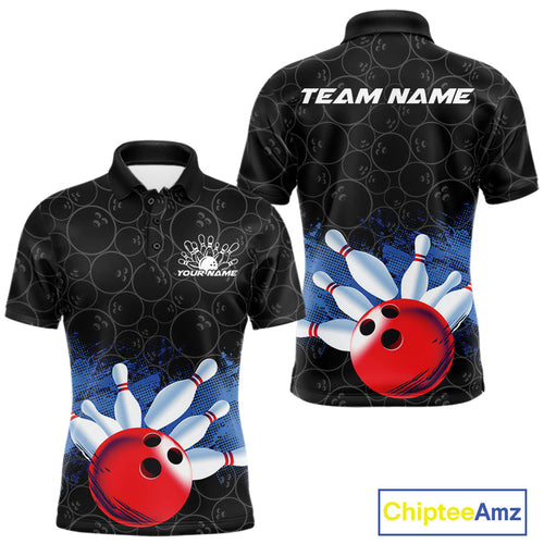 Custom Bowling Pattern Bowling Polo Team Shirts For Men, Bowling League Shirt IPHW9545