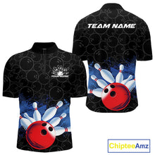Load image into Gallery viewer, Custom Bowling Pattern Bowling Quarter-Zip Team Shirts For Men, Bowling League Shirt IPHW9545
