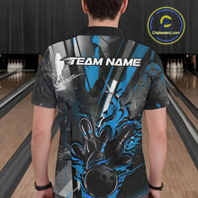 Load image into Gallery viewer, Custom Grunge Black And Blue Fire Flame Bowling Polo Shirts For Men, Bowling Team Uniform IPHW9556