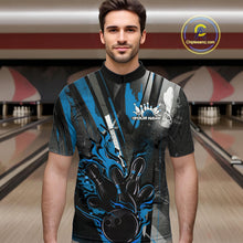 Load image into Gallery viewer, Custom Grunge Black And Blue Fire Flame Bowling Quarter-Zip Shirts For Men, Bowling Team Uniform IPHW9556